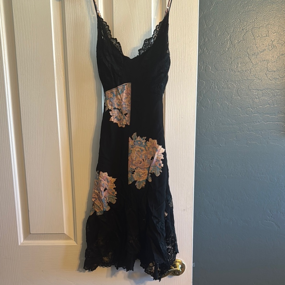 Free People Black and Tan Spaghetti Strap Slip Dress